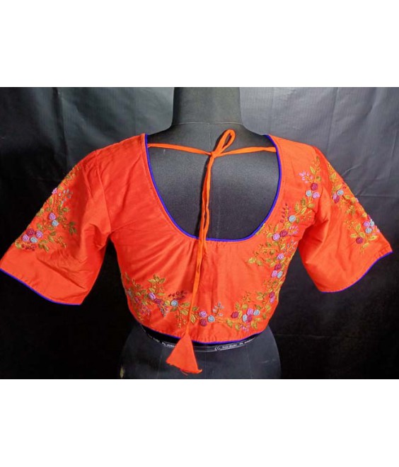Women’s ethnic Designer Blouse Fancy Raw Silk, with Front-Back And Sleeves Hand Embroidered.