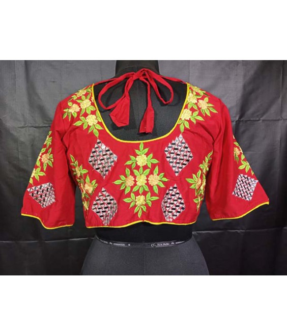 Women’s ethnic Designer Blouse Fancy Raw Silk with Mirror And Floral Embroidered.
