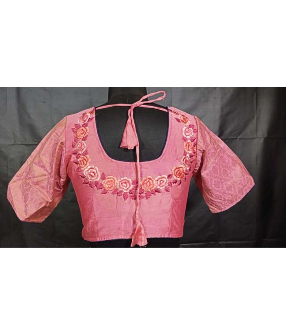 Women’s ethnic Designer Blouse Fancy chanderi with Elbow Brocade Sleeves Back Embroidered.