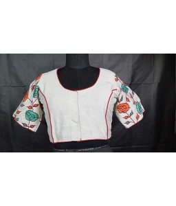 Women’s ethnic Designer Blouse Fancy Raw Silk with Elbow Sleeves And Back Embroidered.